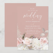 Invitation Jardin Blush & Blanc Floral Mauve Mariage (Devant / Derrière)