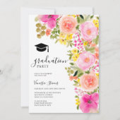 Invitation Jardin bohème aquarelle fleurs graduation (Devant)