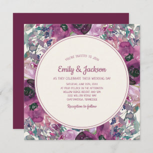 Invitation Jardin bohémien Aquarelle violet Mariage Floral