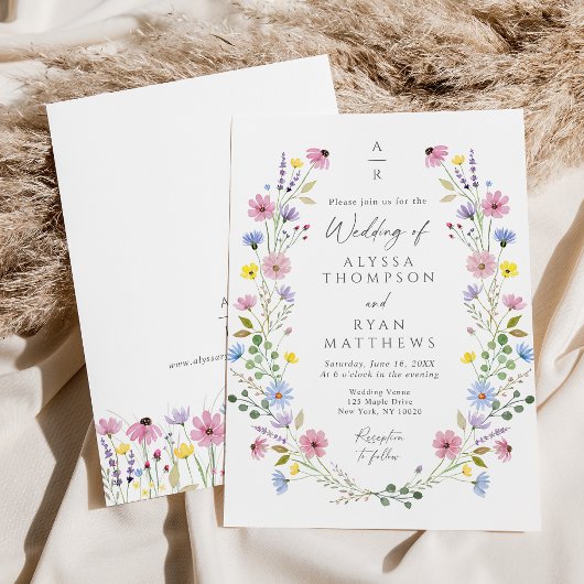 Invitation Jardin Boho romantique Fleur sauvage Monogramme Ma