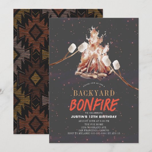 Invitation Jardin Bonfire Camping S'mores BBQ Anniversaire (Devant / Derrière)