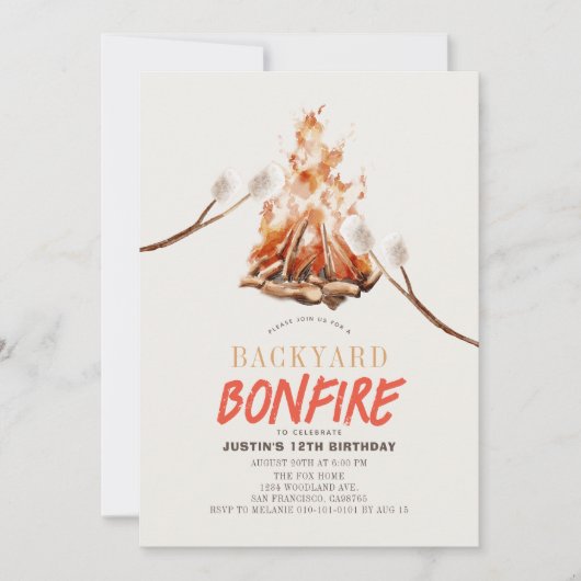 Invitation Jardin Bonfire Camping S'mores BBQ Anniversaire (Devant)