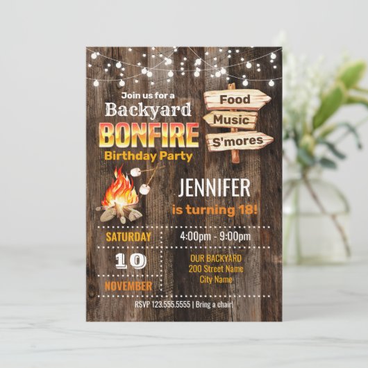 Invitation Jardin Bonfire fête d'anniversaire (Debout devant)