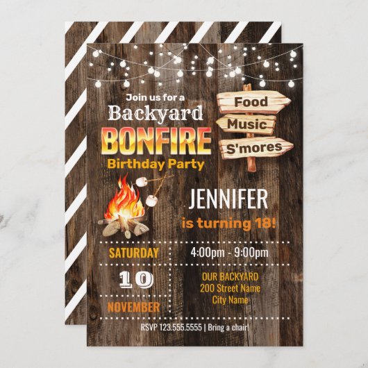 Invitation Jardin Bonfire fête d'anniversaire (Devant / Derrière)