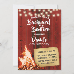 Invitation Jardin Bonfire Red Barn Wood Camping Anniversaire