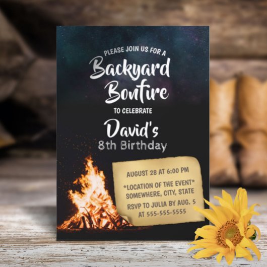 Invitation Jardin Bonfire Under Stars Camping Anniversaire