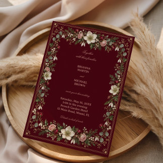 Invitation Jardin bordeaux avec dentelle champagne