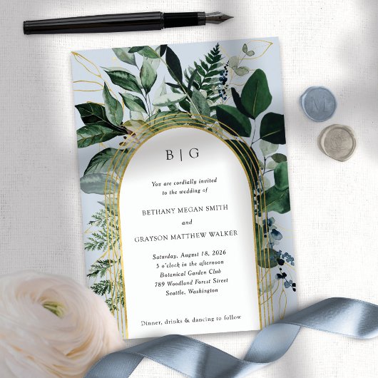 Invitation Jardin botanique, Bleu Duché, Verdure Moderne