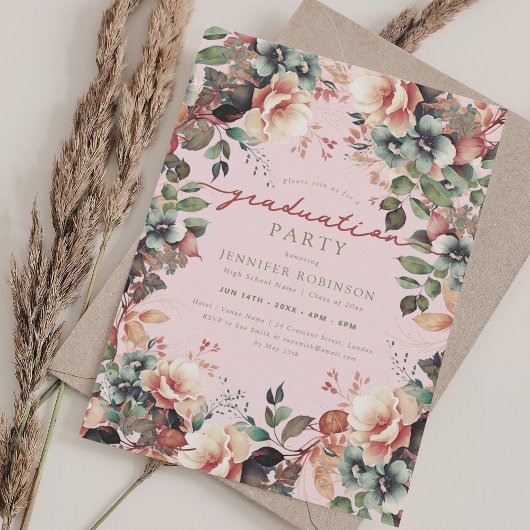 Invitation Jardin botanique Boho Floral Graduation Blush