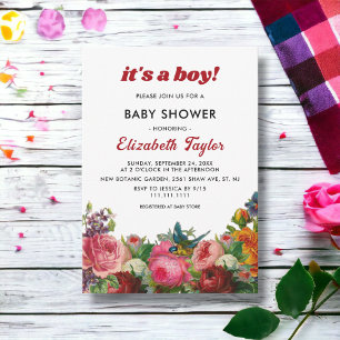 Invitation Jardin botanique de Blush Boho Baby shower boy flo