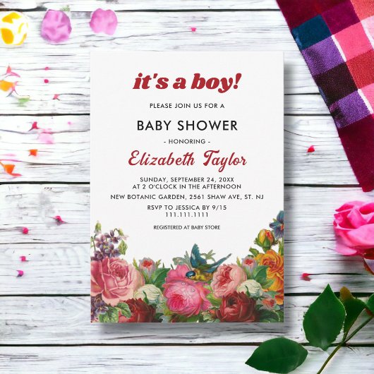 Invitation Jardin botanique de Blush Boho Baby shower boy flo