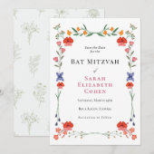 Invitation Jardin Botanique Fleur Sauvage Bat Mitzvah (Devant / Derrière)