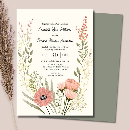 Invitation Jardin botanique fleur sauvage Mariage de printemp