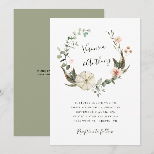 Invitation Jardin botanique fleuri Élégant Mariage de couronn (Devant / Derrière)