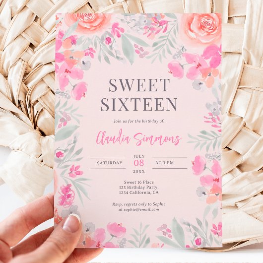 Invitation Jardin botanique fleuri pêche rose doux 16