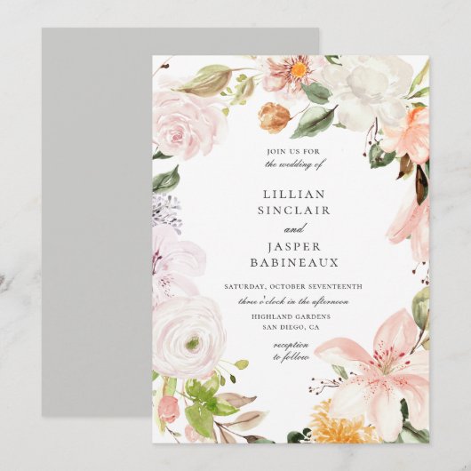 Invitation Jardin Botanique Floral Oval Frame Mariage (Devant / Derrière)