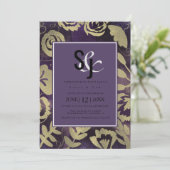 Invitation Jardin botanique Floral Rose or violet Mariage (Debout devant)