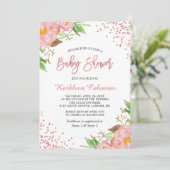 Invitation Jardin Botanique rose Baby shower à points floraux (Debout devant)
