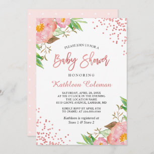 Invitation Jardin Botanique rose Baby shower à points floraux