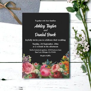 Invitation Jardin botanique Rustique Rose Black Floral Mariag