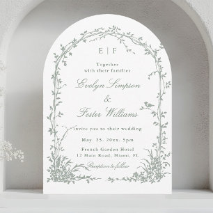 Invitation Jardin Botanique Vert Sauge Arche de Mariage Roman