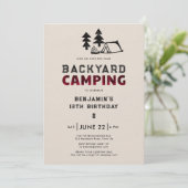 Invitation Jardin Camping extérieur Red Plaid Boys Anniversai (Debout devant)