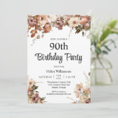 Invitation Jardin Chic Aquarelle Fleurs Roses 90e Anniversair (Debout devant)