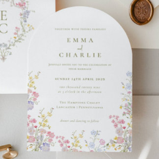 Invitation Jardin Chic Boho Fleurs Sauvages Mariage Printemps
