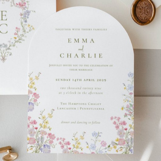 Invitation Jardin Chic Boho Fleurs Sauvages Mariage Printemps