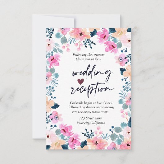 Invitation Jardin Chic Fleurs Roses Réception (Devant)