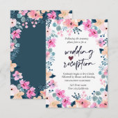 Invitation Jardin Chic Fleurs Roses Réception (Devant / Derrière)