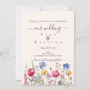 Invitation Jardin Coloré Bohème Fleur Sauvage Sur Perle