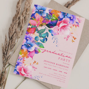 Invitation Jardin coloré chic Floral Graduation Blush