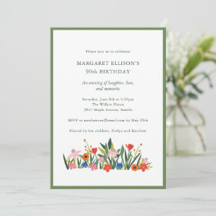 Invitation Jardin Coloré Floral Fleur Sauvage 90e Anniversair