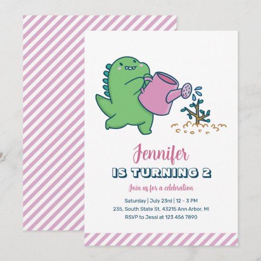Invitation Jardin Cute Dino Enfants Dinosaur Anniversaire (Devant / Derrière)