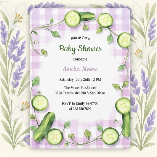 Invitation Jardin Cute Fraîche Thème Concombre Baby shower