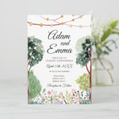 Invitation Jardin d'aquarelle avec Mariage d'éclairage à cord (Debout devant)