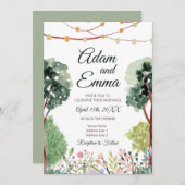 Invitation Jardin d'aquarelle avec Mariage d'éclairage à cord (Devant / Derrière)