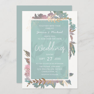 Invitation Jardin d'aquarelle Mariage floral Mauve & Mint Chi