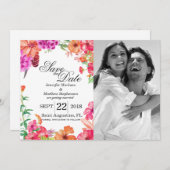 Invitation Jardin d'aquarelle rose orange Enregistrer les dat (Devant / Derrière)