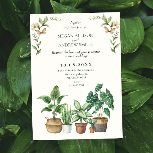 Invitation Jardin d'aquarelle verte mariage plante