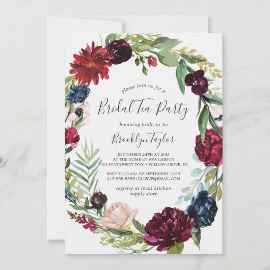 Invitation Jardin d'automne | Burgundy Wreath Bride Tea Party (Devant)