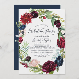 Invitation Jardin d'automne Burgundy Wreath Bride Tea Party