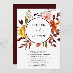 Invitation Jardin d'automne Marsala Mariage d'aquarelle 