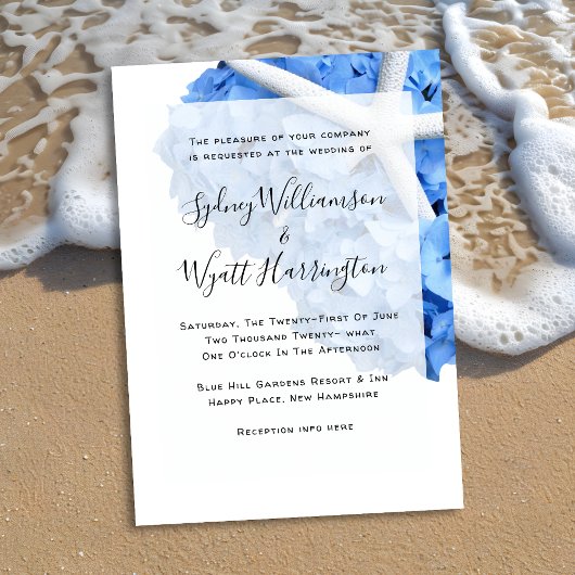 Invitation Jardin de bord de mer Hydrangea Starfish Mariage