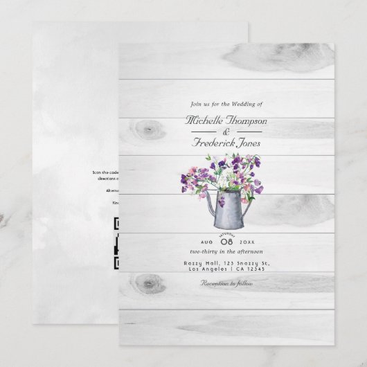 Invitation Jardin de campagne rustique Floral Code QR RSVP Ma (Devant / Derrière)