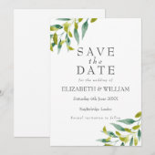 Invitation Jardin de campagne Save the Date verdure (Devant / Derrière)