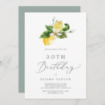 Invitation Jardin de citron moderne 30e anniversaire<br><div class="desc">Cette invitation moderne au jardin de citron à 30e anniversaire est parfaite pour une fête d'anniversaire de printemps ou d'été. Le design méditerranéen rustique présente de beaux citrons aquarellés aux fleurs blanches bohème et d'élégants feuilles verts.</div>