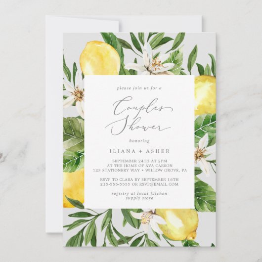 Invitation Jardin de citron moderne | Douche Couples gris (Devant)