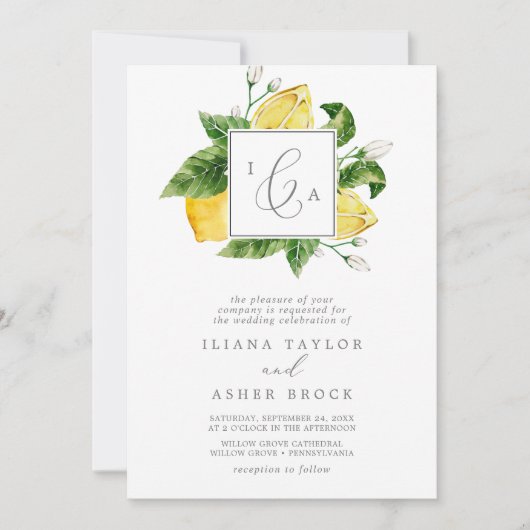 Invitation Jardin de citron moderne Mariage de monogramme off (Devant)